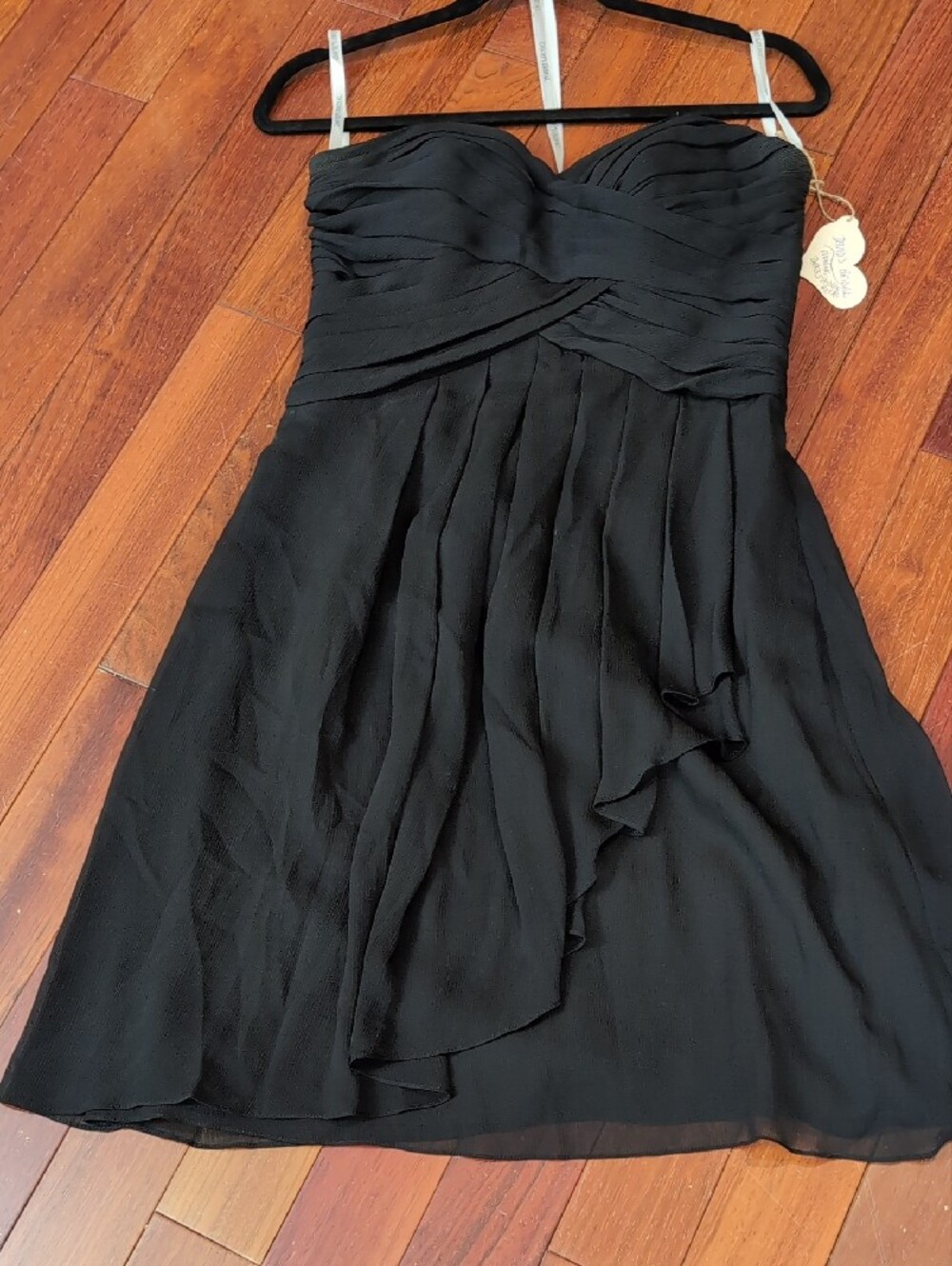 David's Bridal Strapless Black Chiffon Cocktail Dress